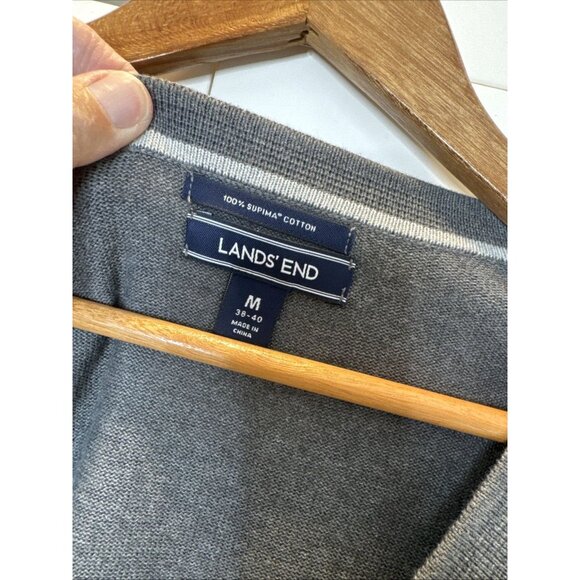 Land's End Men's M Sweater gray Cardigan Vneck Pockets long sleeve Supima Cotton - Picture 2 of 13